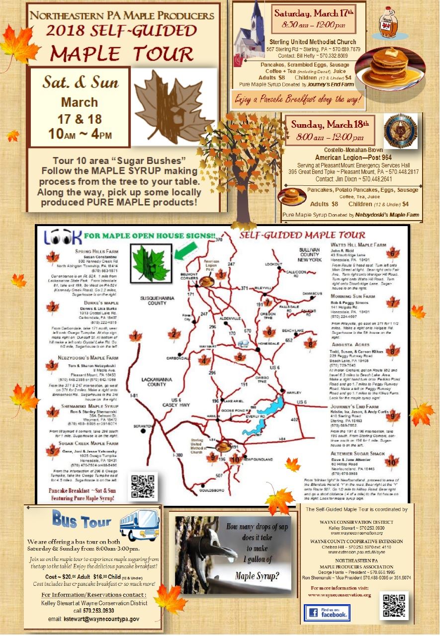 A flyer detailing the two-day 2019 Maple Tour with a map and information about the bus tour and the 