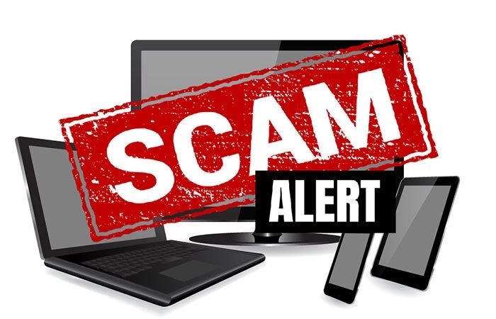 An image warning of online, phone and other scams.