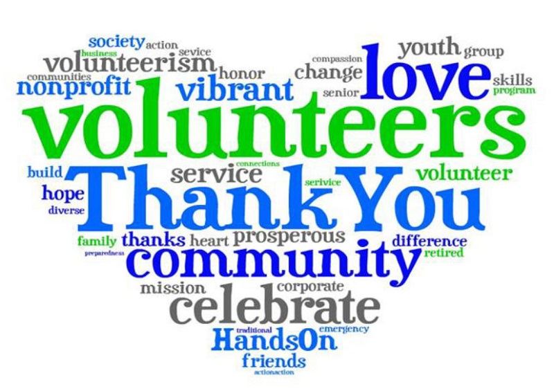 Words of appreciation for volunteers shaped into a heart.
