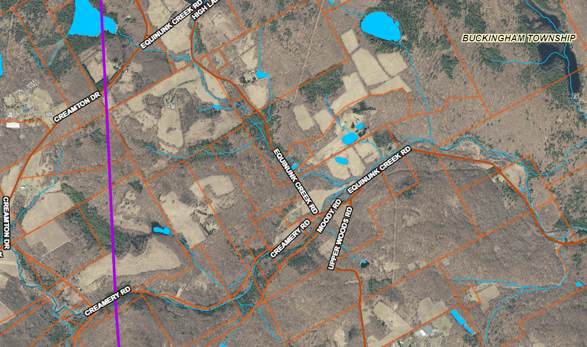 An image of a section of the Parcel & Address Map for a portion of Buckingham Township.